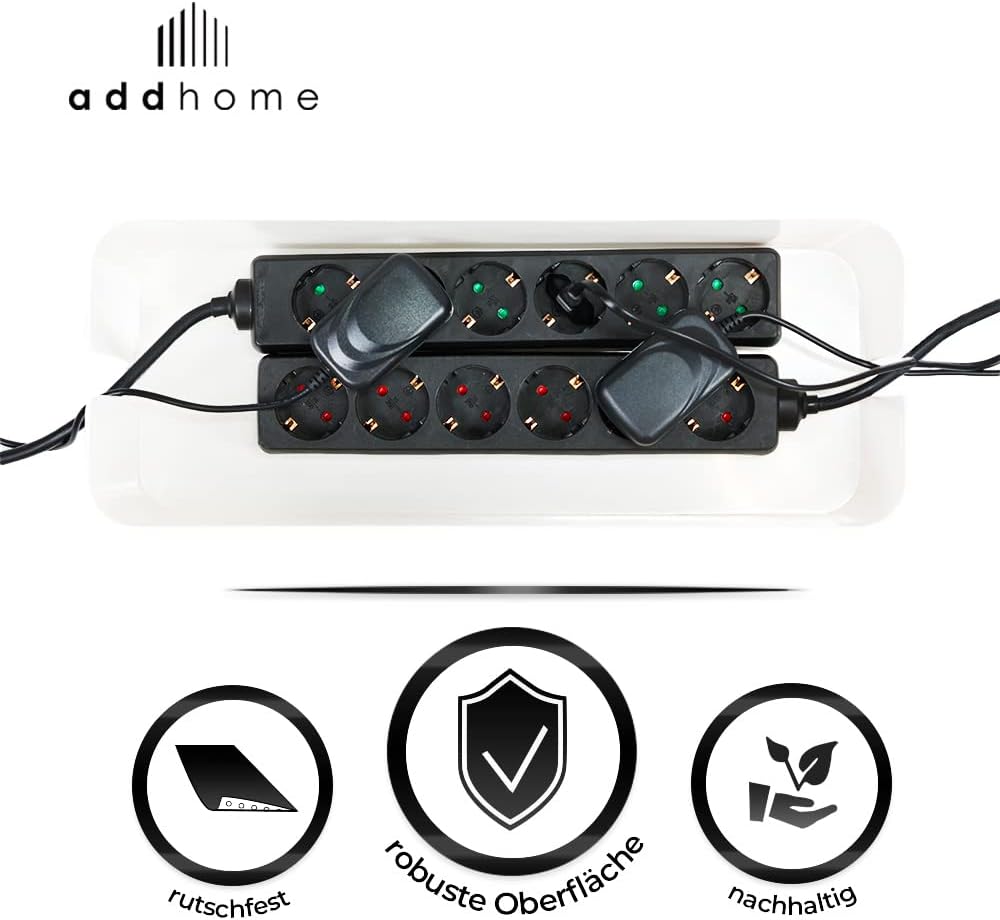 addhome Kabelbox 2er Set | Kabelchaos ordnen mit Stil | Weisser ABS-Kunststoff und Bambusdeckel | pa
