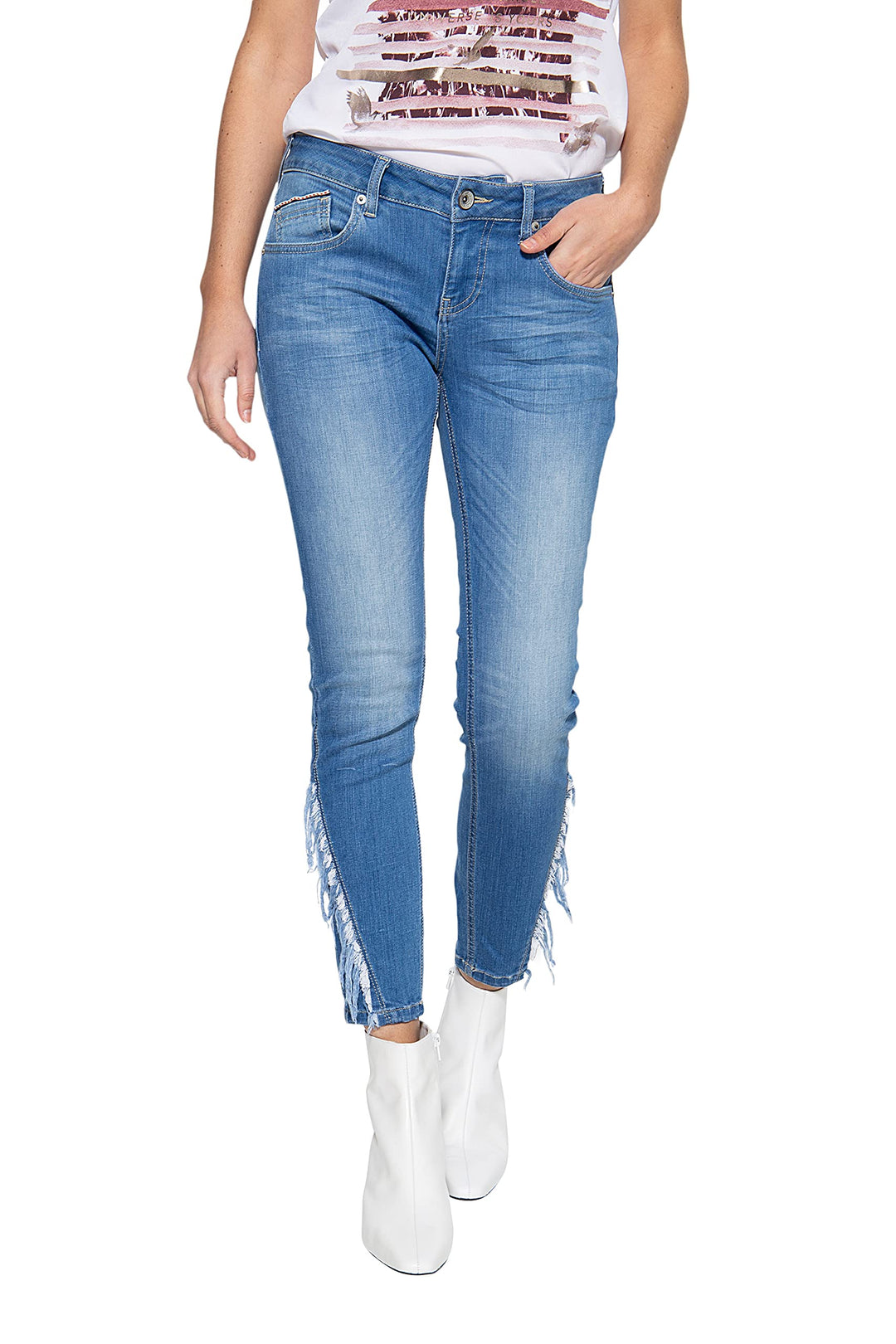 ATT Jeans Damen Slim Fit Jeans Mit Fransenaufsatz Am Unterschenkel Slim Fit Jeans Leoni 32W / 27L Bl