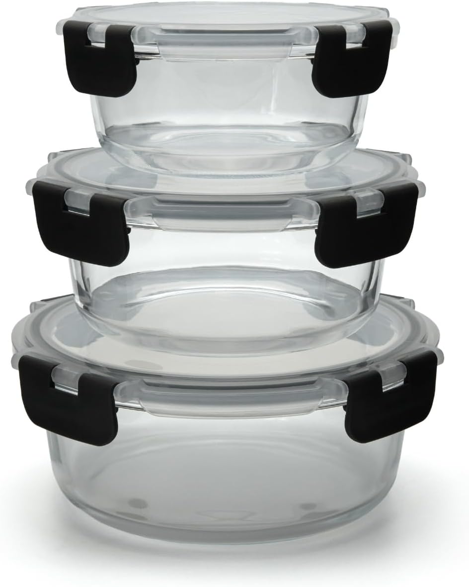 BigDean Glasbehälter mit Deckel in 3 Grössen - Mikrowellengeschirr Glas - Meal Prep Container - Rund