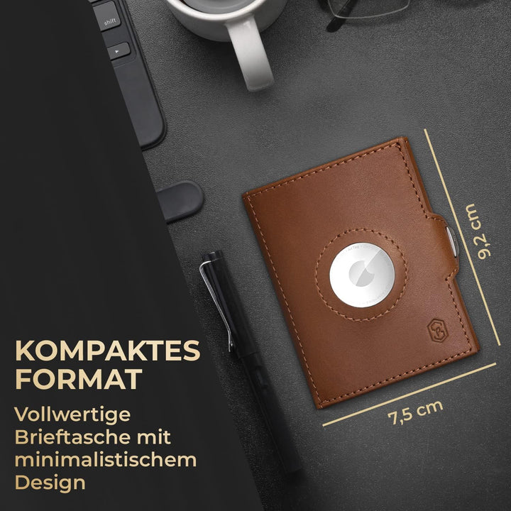 slimpuro Tryo Airtag Wallet, Airtag Geldbörse aus Leder, Geldbörse für Herren Klein mit Münzfach, Kr