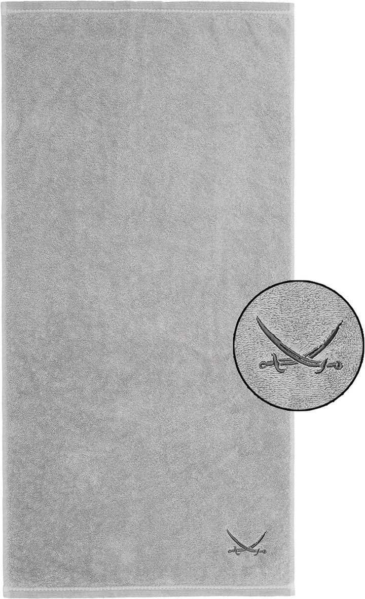 Sansibar Handtuch 6er Set mit gesticktem Säbel Logo Badtuch 100% Baumwolle 50x100 cm Silber 6er Set