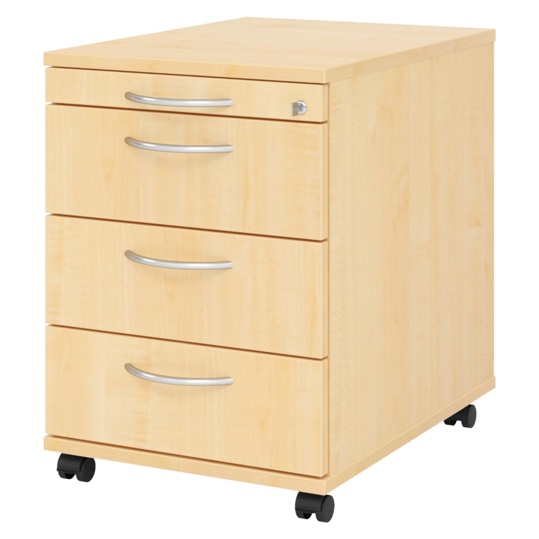 bümö Rollcontainer mit Schubladen, Container abschliessbar aus Holz in Ahorn - Rollwagen für's Büro