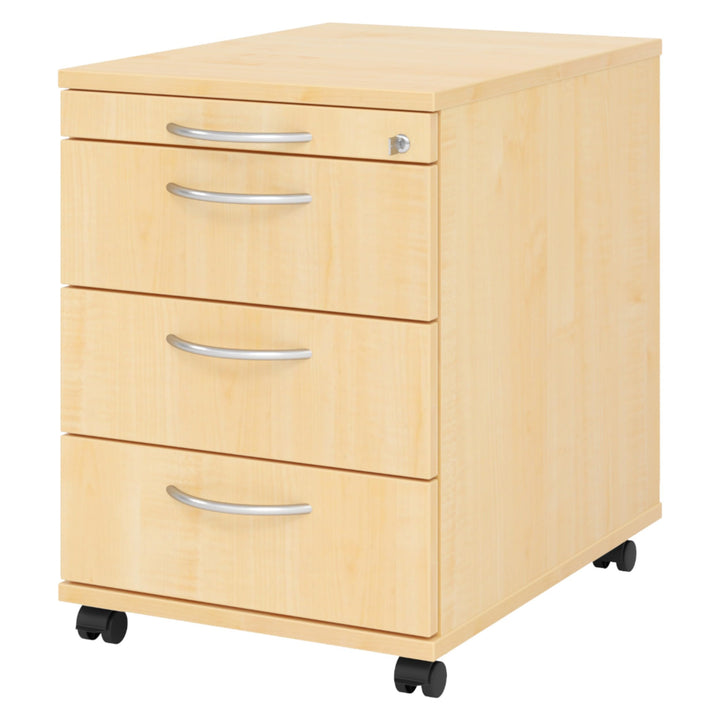 bümö Rollcontainer mit Schubladen, Container abschliessbar aus Holz in Ahorn - Rollwagen für's Büro