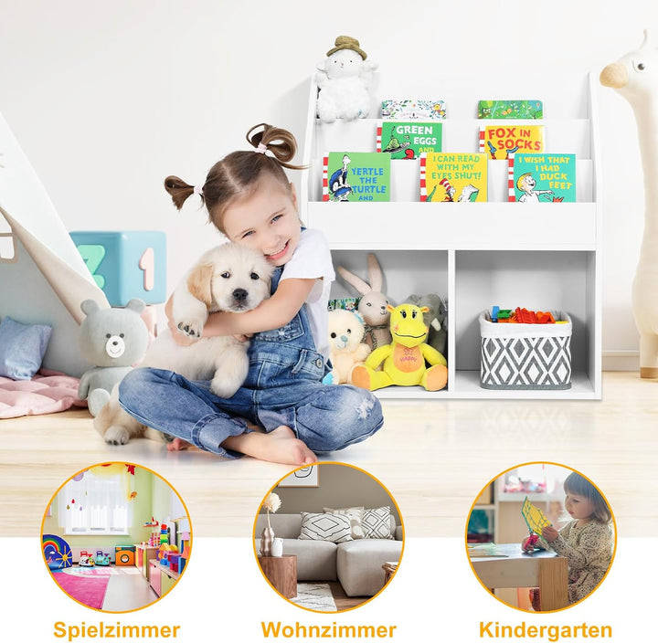 COSTWAY Bücherregal für Kinder, Spielzeugregal aus Holz mit 3-stufigem Fach &amp; 2 Ablagen, 2 in 1 Kind
