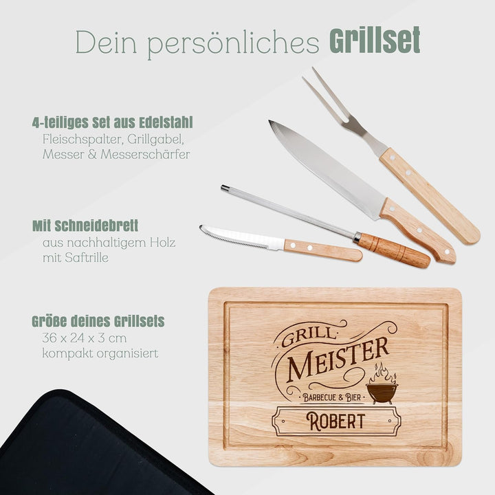 Grillset mit Messer im Messerset, Grillen Geschenk, Grill Accessories, Grillbrett, Geschenke für Män