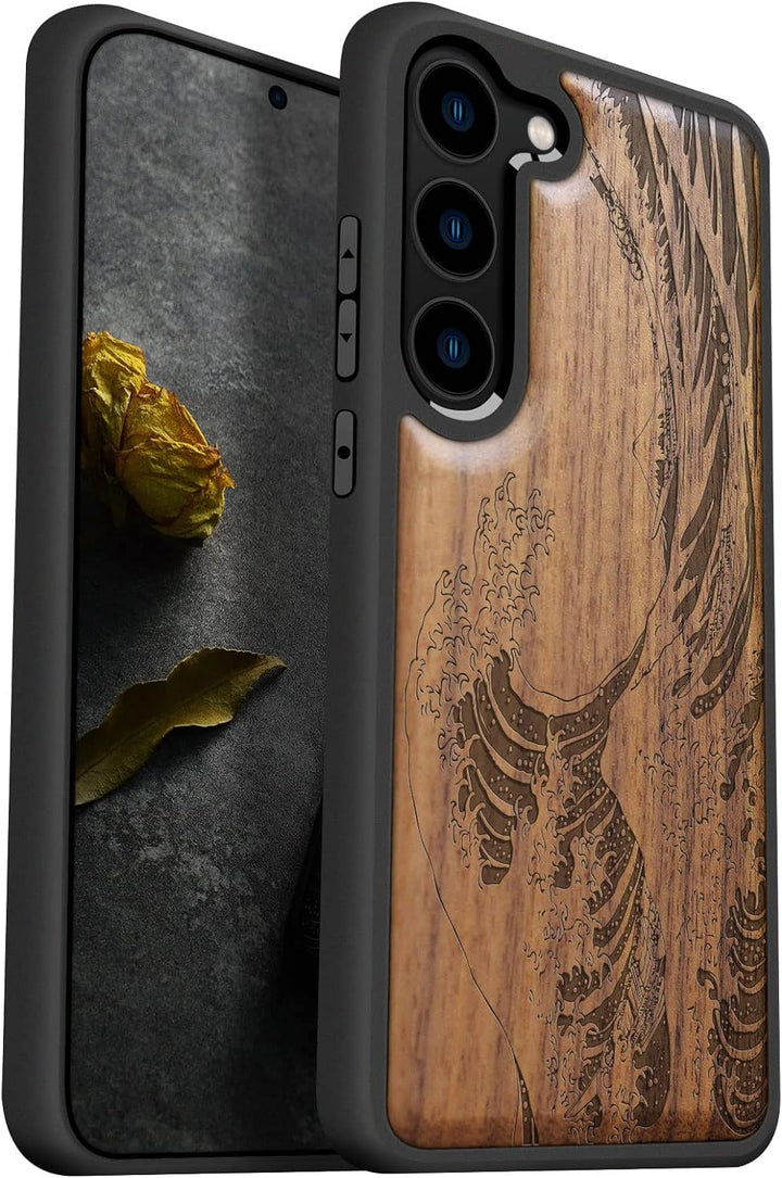 Carveit Hülle für Galaxy S23 Plus Case [Elegante Walnuss] [Weich TPU Stossstange] Stossfeste Handyhü