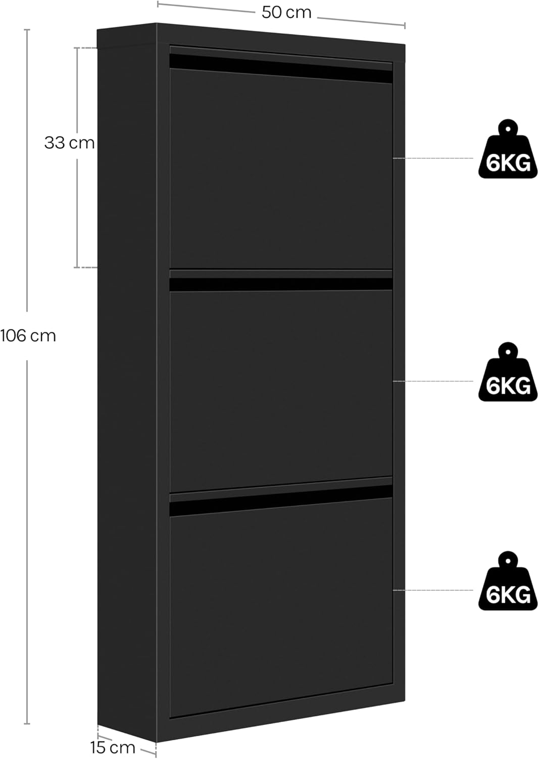 WOLTU Schuhschrank, mit 3 Klappen, Schuhregal, Schuhkipper, für 9 Paar Schuhe, aus Metall, für Flur
