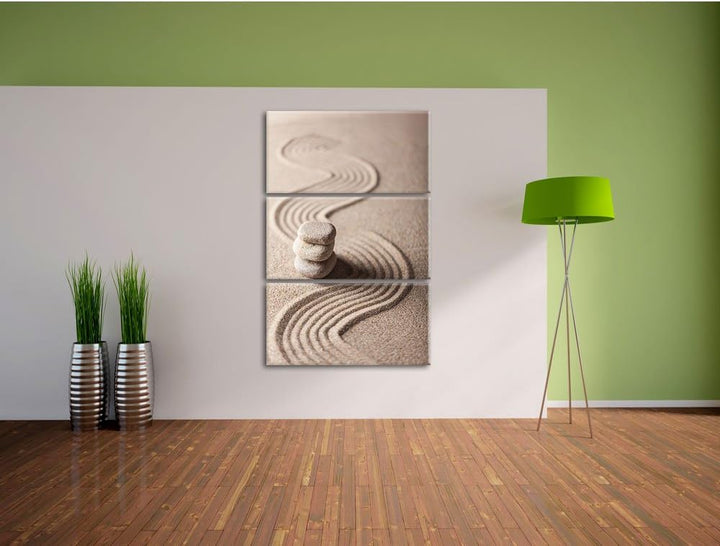 Pixxprint Wellenmuster im Sand als Leinwandbild/Grösse: 3 Teilig (120x80) cm/Wandbild/Kunstdruck/fer
