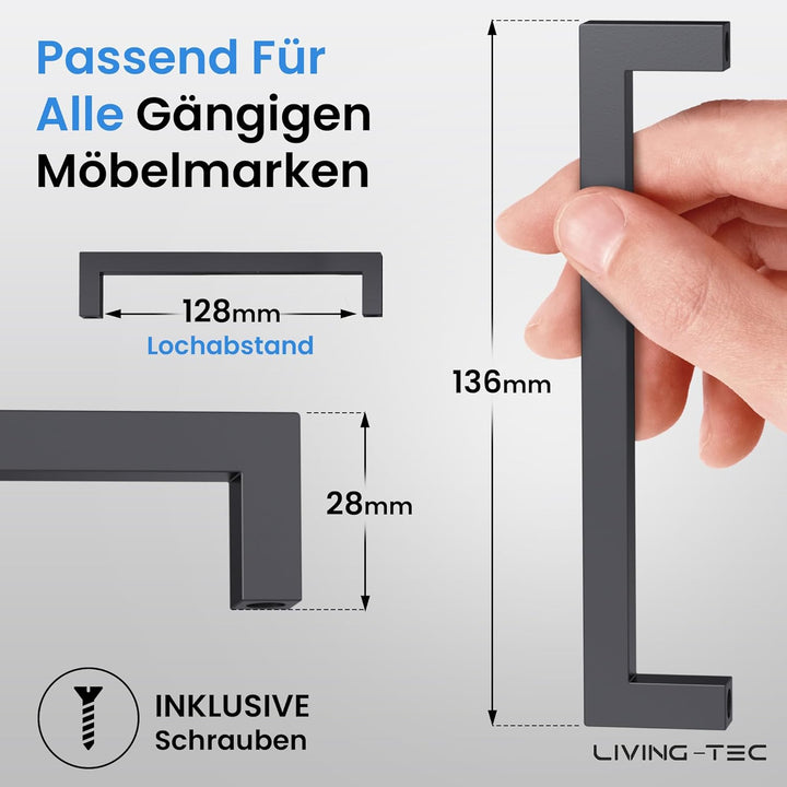 Schrankgriffe schwarz 15 Stück 128mm - Hochwertige Möbelgriffe aus vollem Edelstahl - Griffe für Küc