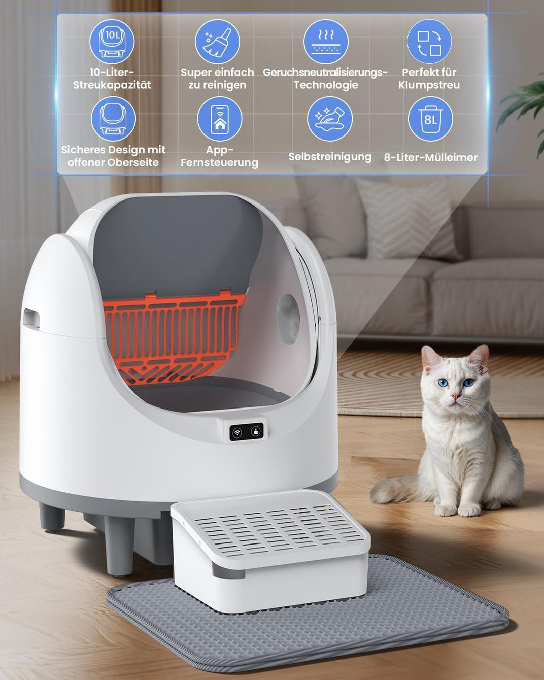 Offenes, Katzenklo Selbstreinigend für grosse Katzen (10 kg), XL Automatische Katzentoilette, 2 Roll
