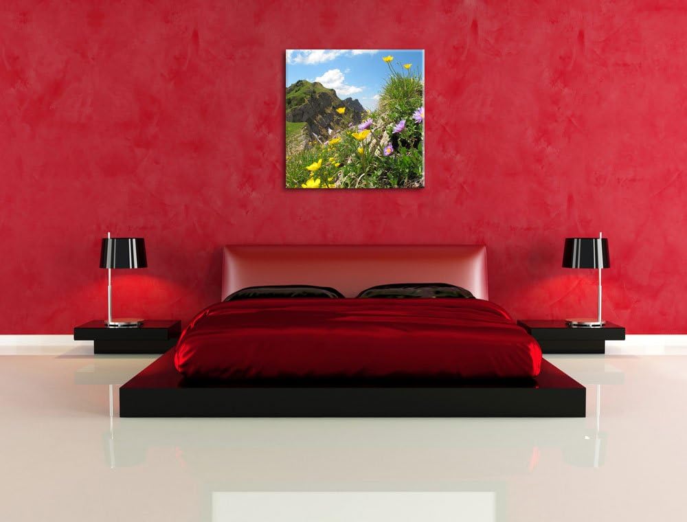 Blumenwiese im Frühling, Format: 70x70 auf Leinwand, XXL riesige Bilder fertig gerahmt mit Keilrahme
