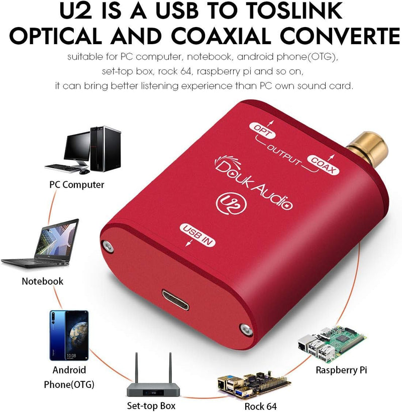 Douk Audio U2 USB Konverter XMOS XU208 Digitale Schnittstelle TOSLINK Koaxial DOP SPDIF Adapter DSD6