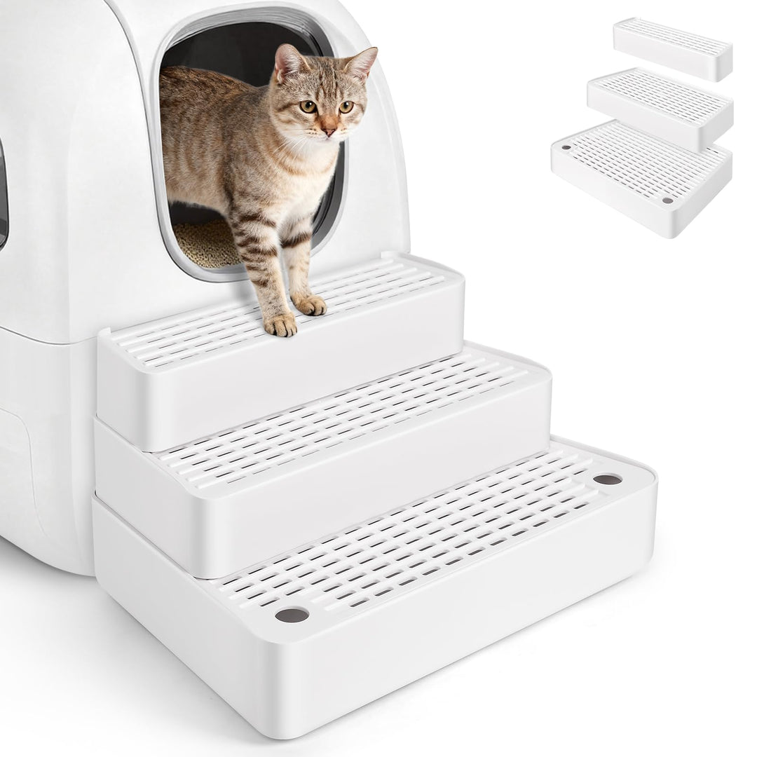 Verstellbare 3-stufige Katzentoilettenrampe, Katzen Treppen & Stufen mit Filterfunktion, leicht zu r