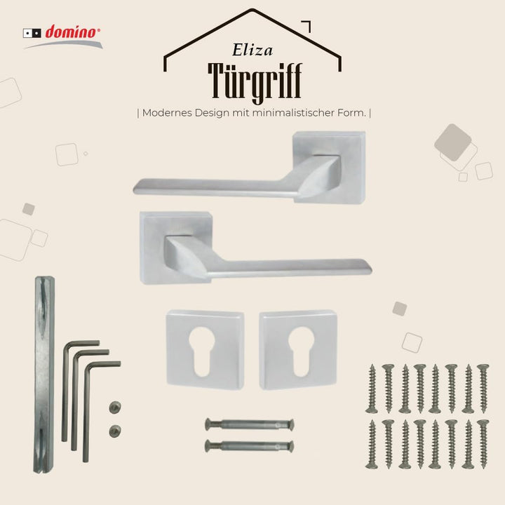 domino Türgriff Drückergarnitur PZ - Profilzylinder Set | quadratische Rosette| Türklinke für Zimmer