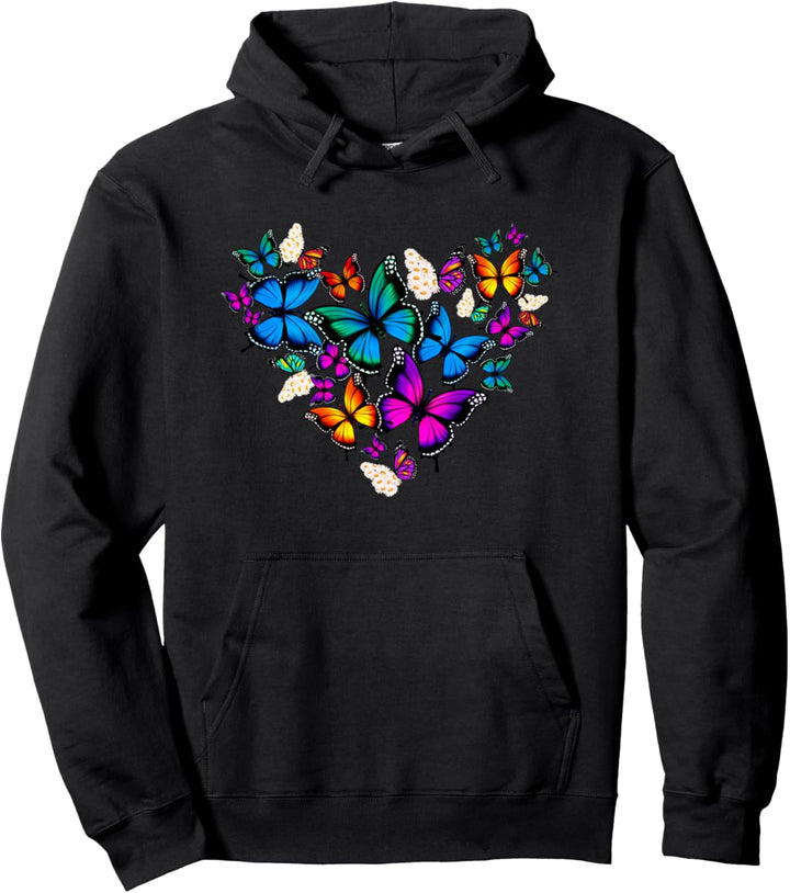 Frau Mädchen Schmetterlinge Gänseblümchen Herz bunt Pullover Hoodie