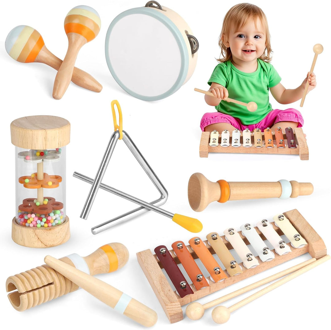 Musikinstrumente für Kinder, Musikspielzeug Baby Trommel Xylophon Holz Montessori Spielzeug, Sensori