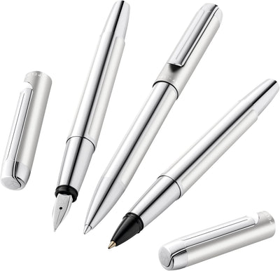 Pelikan Tintenroller Pura R40, Silver, hochwertiger Drehkugelschreiber im Geschenk-Etui, 952085, 1 S