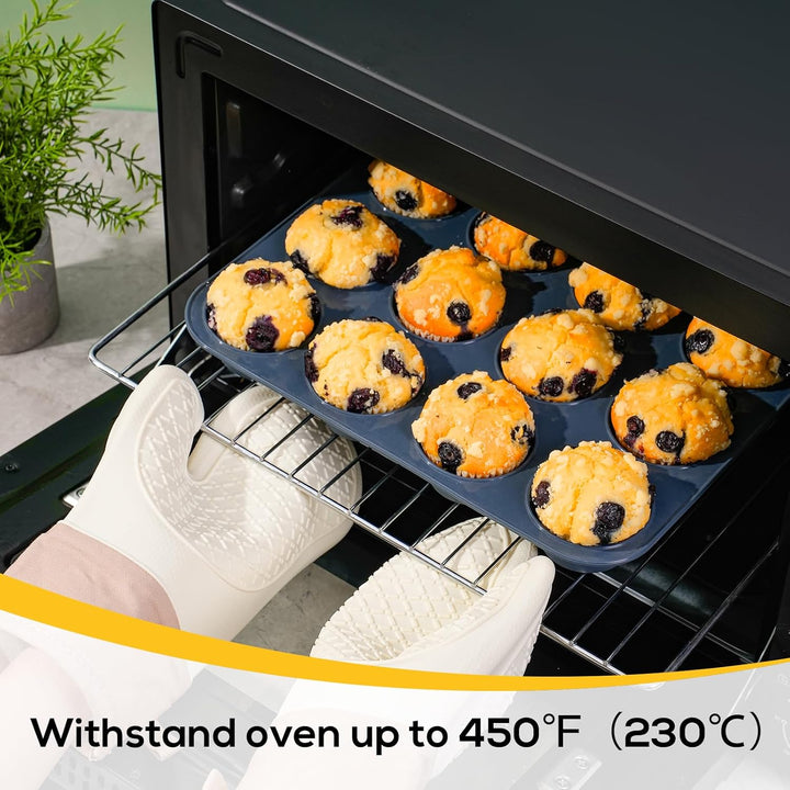 SUPER KITCHEN 2 Stück Grosse Muffinform aus Silikon für 12 Muffins, Antihaft Muffinblech Antihaftbes