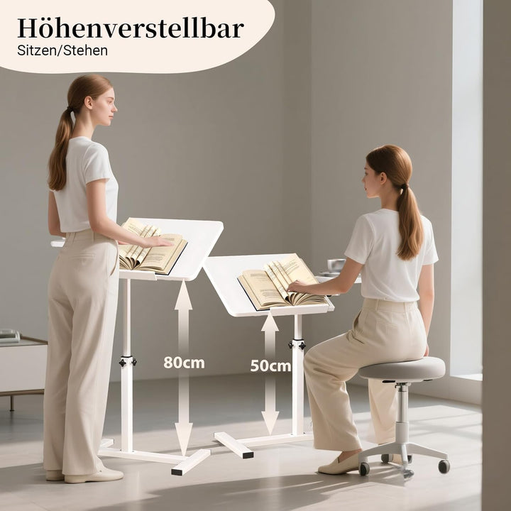 Beistelltisch Klein Couchtisch Holz: Kaffeetisch C Form Höhenverstellbar Sofatisch Rollen Tisch 360°