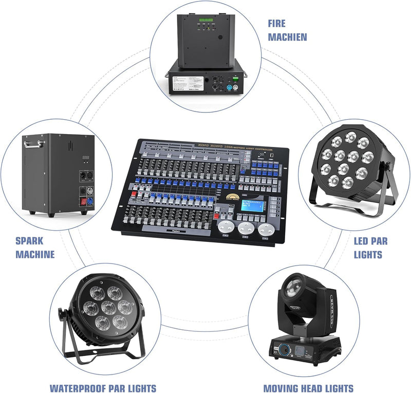 DMX Controller, 1024 DMX Console für Discolicht Bühnenbeleuchtung, DMX 512 DJ Disco Controller Ausrü