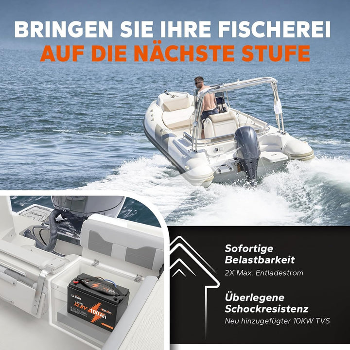 LiTime LiFePO4 12V 100Ah Trolling-Motoren Lithium Batterie mit Tieftemperaturschutz, Deep Cycle Batt