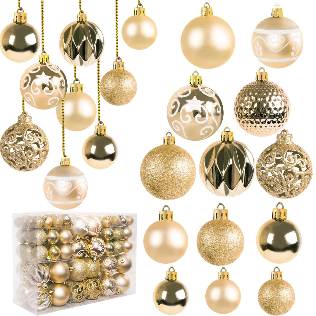 Ywlake Weihnachtskugel Ornamente Set für Weihnachtsbaum, 100-pcs Weihnachtsbaum Dekorationen Set Bru