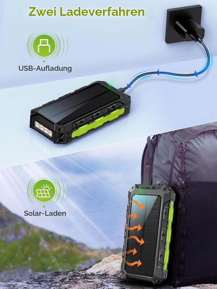 52800mAh Power Bank Solar Powerbank PD 30W Kabellose Tragbares Schnellladegerät mit 3 Kabel,7 Ausgän