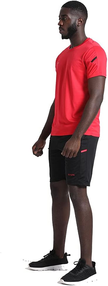 BUYJYA Herren-Trainingskleidung, athletische Shorts und Shirt-Set, 3er-Pack, für Basketball, Fussbal