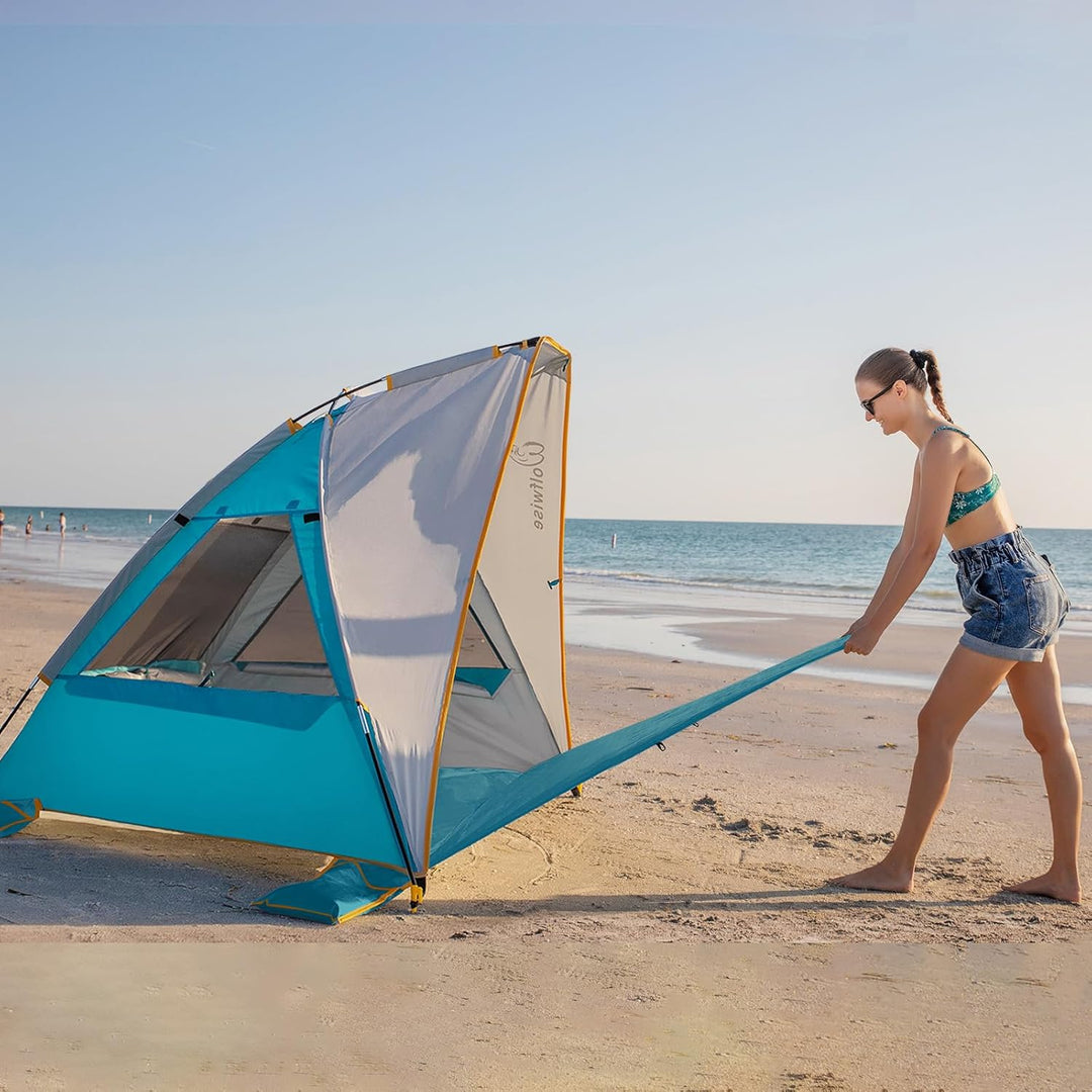 Wolfwise Strandmuschel mit UV-Schutz 50+, 4-5 Personen Strandzelt, Sonnenschutz Windschutz mit erwei