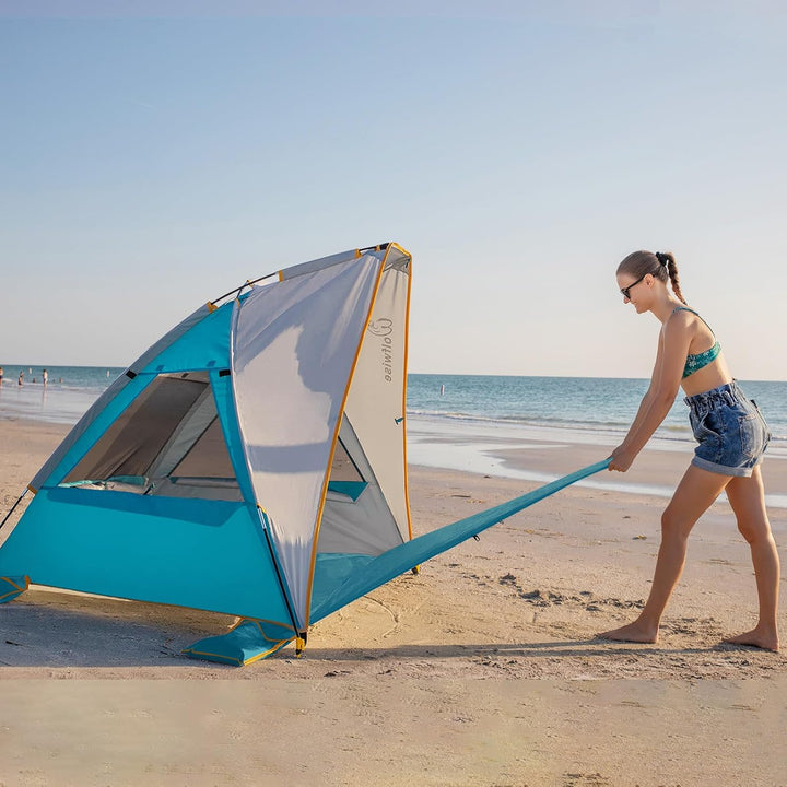 Wolfwise Strandmuschel mit UV-Schutz 50+, 4-5 Personen Strandzelt, Sonnenschutz Windschutz mit erwei