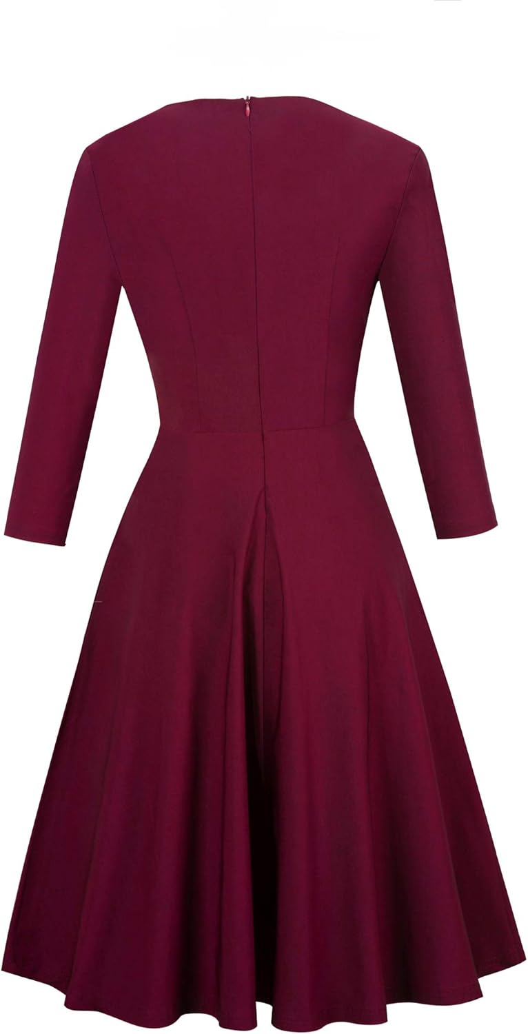 HOMEYEE Damen Vintage Rundhalsausschnitt Blumen Bestickt Knielang Elegant Cocktailkleid UKA079 S Kar