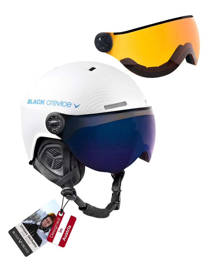 Black Crevice Skihelm Arlberg mit 2 Visier S (51-54) carbon weiss/blau, S (51-54) carbon weiss/blau