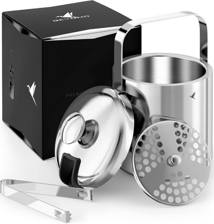 Beyond Eiswürfelbehälter mit Deckel und Zange 100% bpa frei aus Edelstahl - Eiswürfelkühler, doppelw