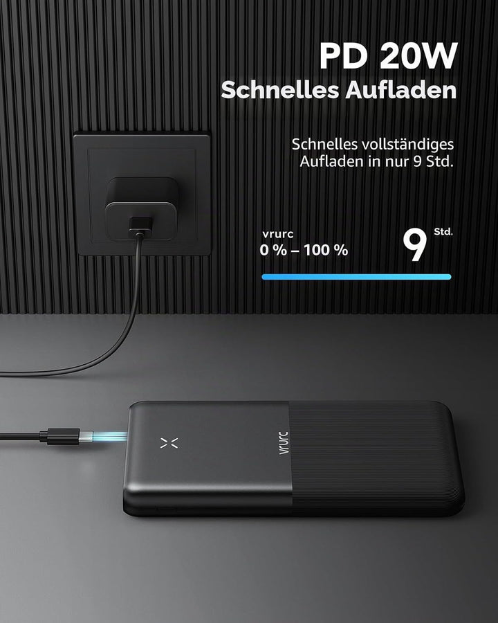Powerbank 30000 mAh, VRURC 22,5 W Schnellladung tragbares Ladegerät, USB C kompakt Powerbank, PD3.0
