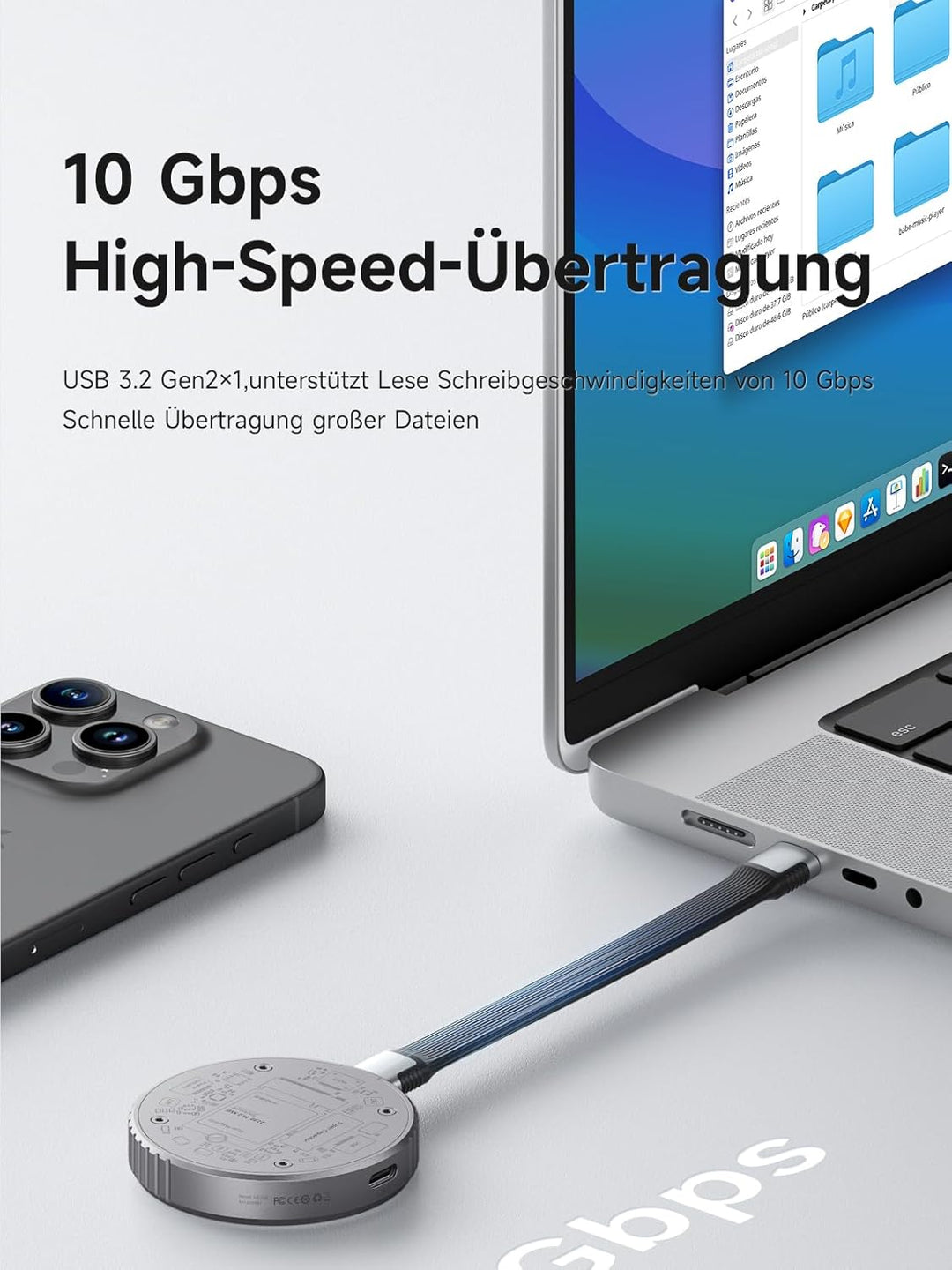 Hagibis Magnetisches M.2 2230 NVMe SSD-Gehäuse mit Magsafe für iPhone 15 Pro Max ProRes, USB C 3.2 G