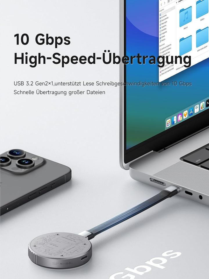Hagibis Magnetisches M.2 2230 NVMe SSD-Gehäuse mit Magsafe für iPhone 15 Pro Max ProRes, USB C 3.2 G