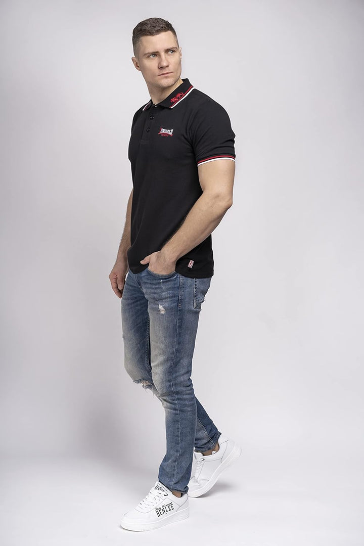 Lonsdale Herren kurzarm Polohemd Lion XXL Black / Dark Red / White, XXL Black / Dark Red / White
