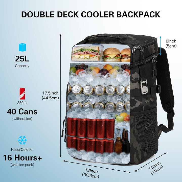Kühlrucksack 25L Taktischer Kühltasche Rucksack Isolierte Auslaufsicher Kühl Thermo Rucksack mit Fla