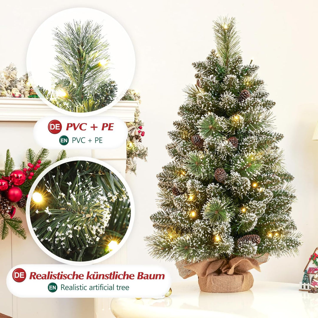 Yorbay Mini Weihnachtsbaum mit Beleuchtung LED, 70 cm Tannenbaum mit Stern-Baumspitze und echtem Kie