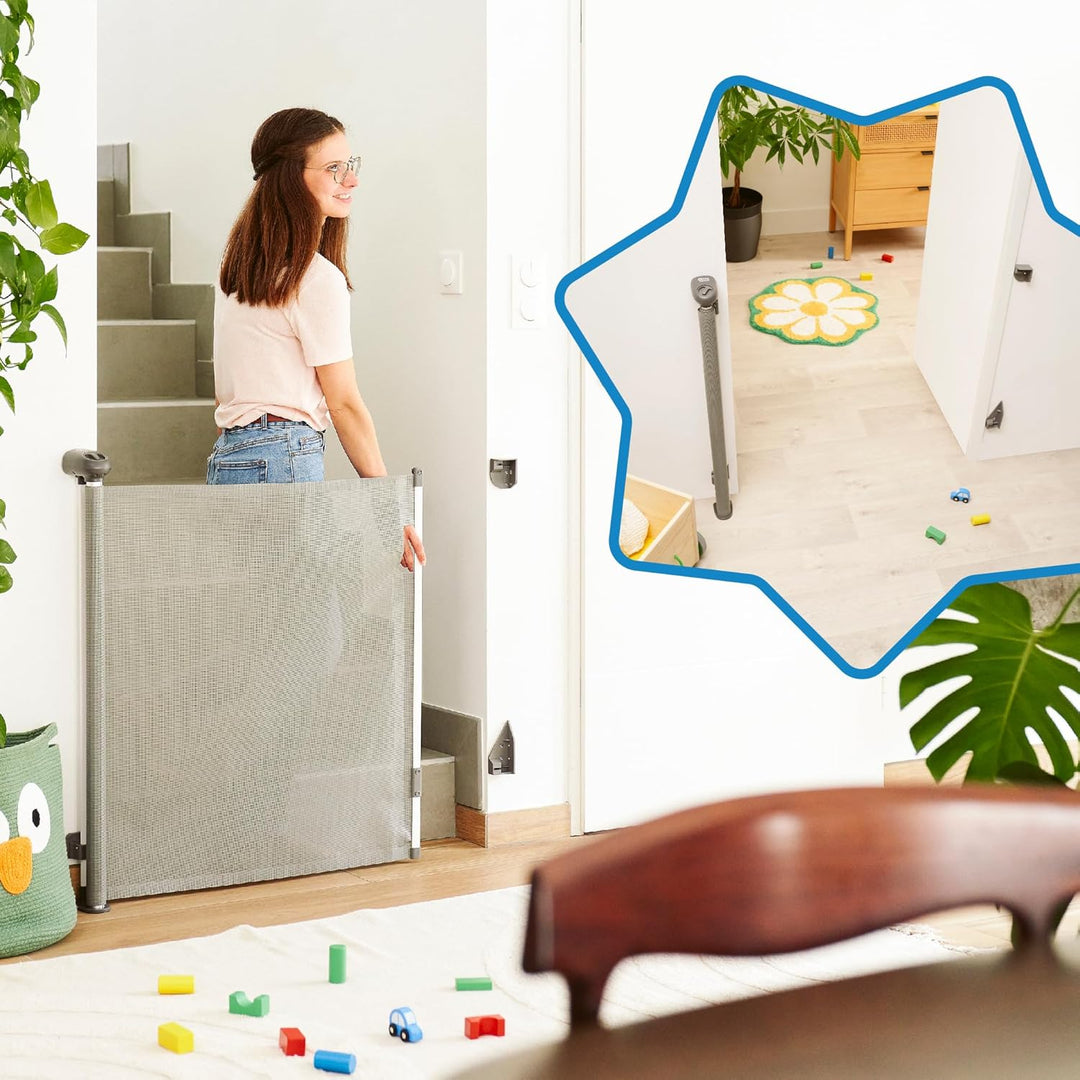 Badabulle Safe & Roll Türschutzgitter und Treppenschutzgitter zum ausziehen - bis 140cm, barrierefre