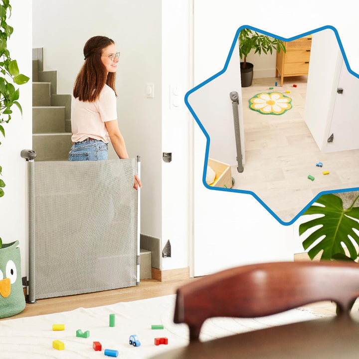 Badabulle Safe & Roll Türschutzgitter und Treppenschutzgitter zum ausziehen - bis 140cm, barrierefre