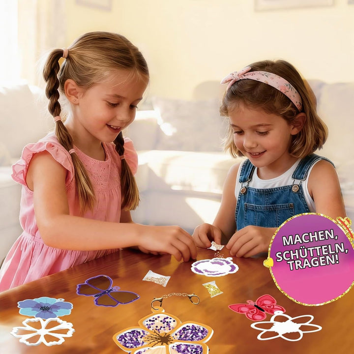 Afufu Shake-its Glitzer Bastelset, DIY Schlüsselanhänger Shaker Kit für Kinder 4-9 Jahre, Kreative B