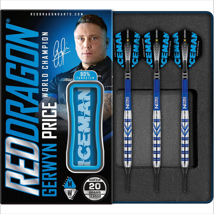 RED DRAGON Gerwyn Price Iceman Originals - Tungsten Dartpfeile Set mit Flights and Schäfte (Stems) 1