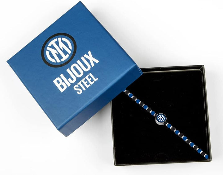 F.C. Internazionale Armband Edelstahl Steine, Herren, Schwarz Blau Stahl, Taglia Unica, Stein, Kein
