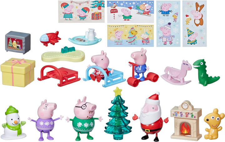 Peppa Pig Peppas Adventskalender mit 24 Überraschungsspielzeugen und Aufklebern, Kinderpielzeug