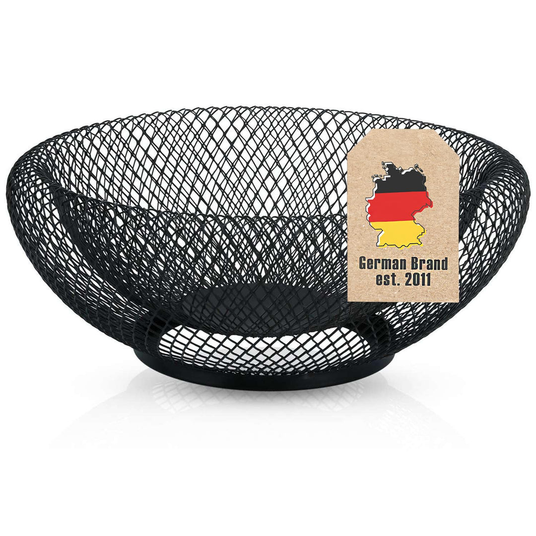 Obstkorb aus Metall in Schwarz rund 25 x 9.8 cm – Moderne doppelwandige Obstschale, Mesh Design Deko