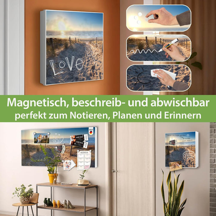 banjado® Grosser Schlüsselkasten Glas/Schlüsselbox 30cm x 30cm mit 50 Haken - Motiv Nordseestrand/Sc