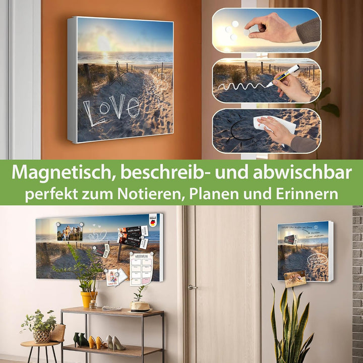banjado® Grosser Schlüsselkasten Glas/Schlüsselbox 30cm x 30cm mit 50 Haken - Motiv Nordseestrand/Sc