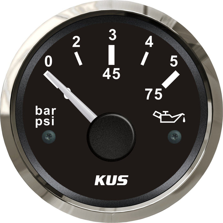 KUS Öltreibstoff Manometer Meter 0-5Bar 0-75PSI Mit Hintergrundbeleuchtung 12V/ 24V 52MM (2") (Schwa