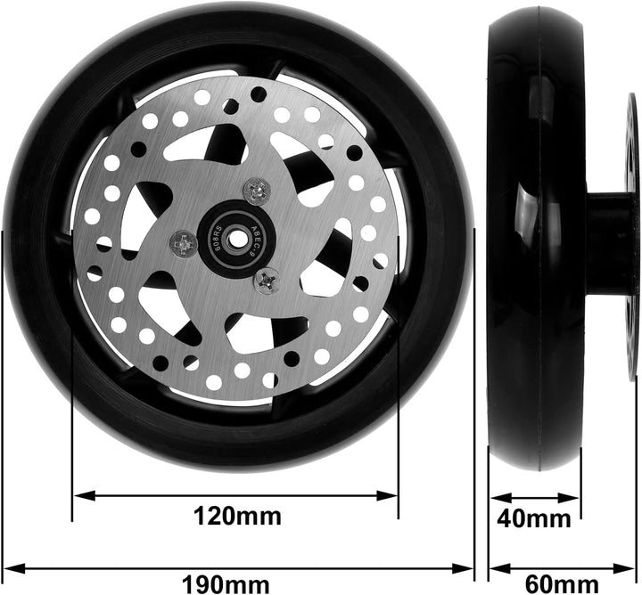 2 Stück Mach1 190x40mm (200x40mm) Big Wheel Kickscooter Rollen-Set mit Bremsscheibe inklusive Kugell